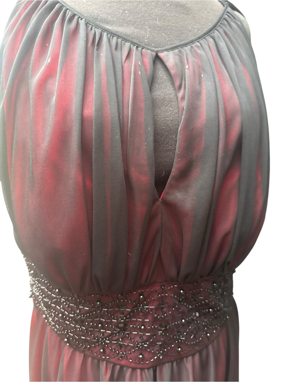 Y2K Jessica Howard Dark Romantic Beaded Waist Midi Dress XL 16 Sheer Black Red - Picture 6 of 8